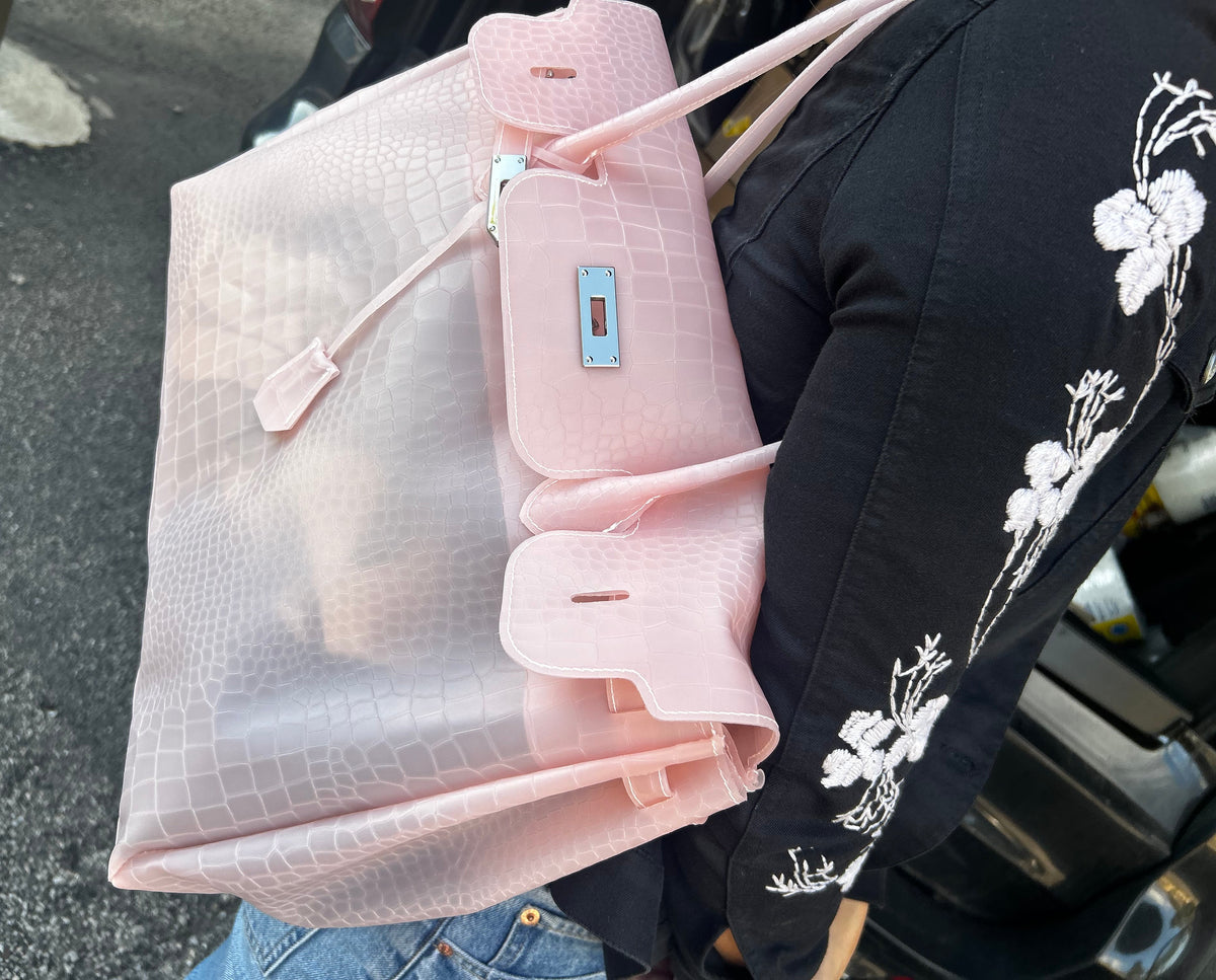 BLUSH PINK CROCODILE JELLY BAG