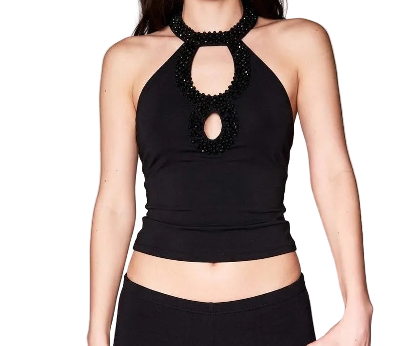 Vintage sparkle loop cutout beaded top