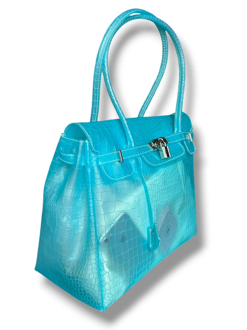 CARIBBEAN BLUE CROCODILE JELLY BAG