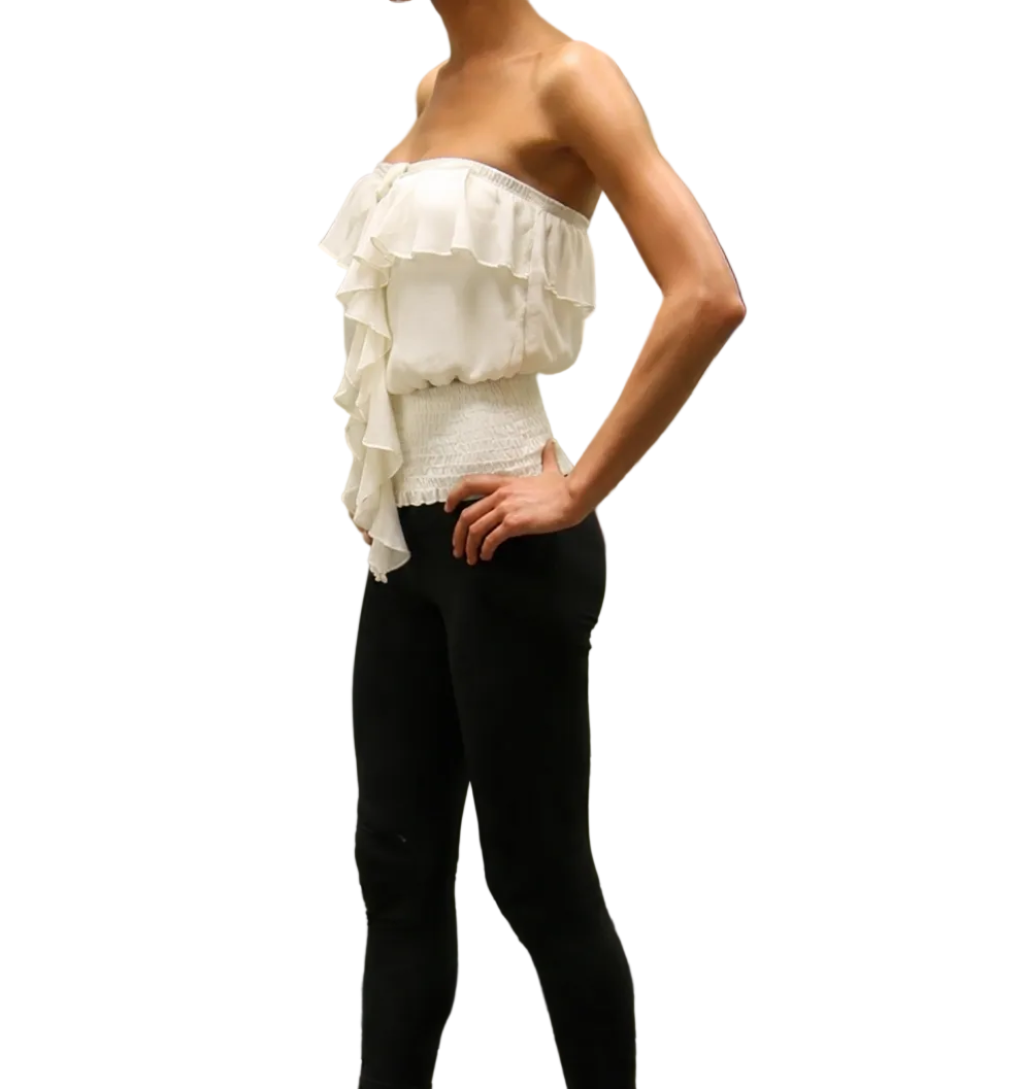 Small y2k Strapless Ruffle Smocked Top
