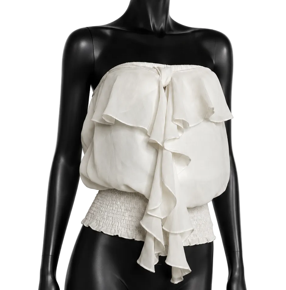Small y2k Strapless Ruffle Smocked Top