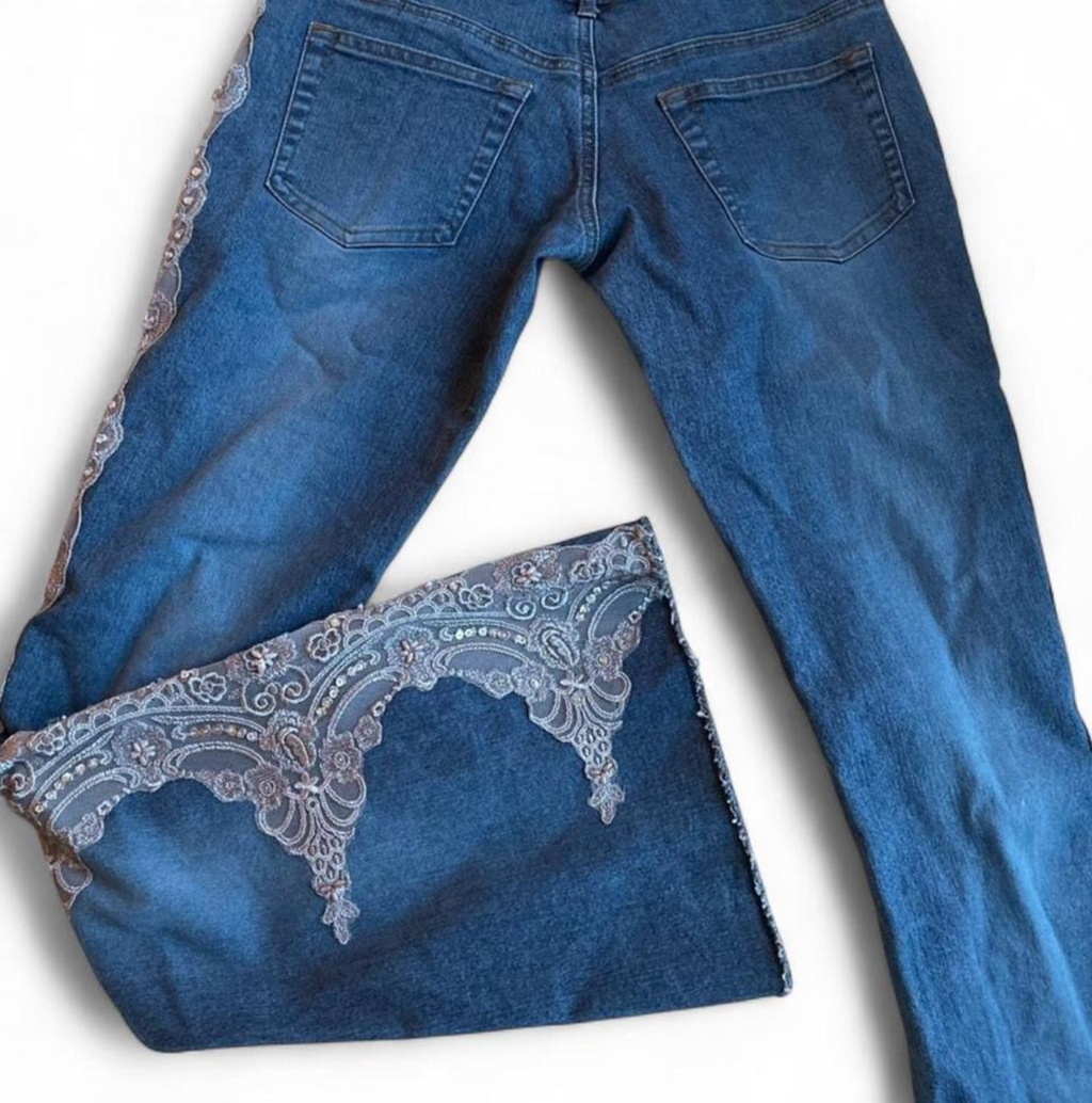 Y2k size 2 Sequin lace side jeans