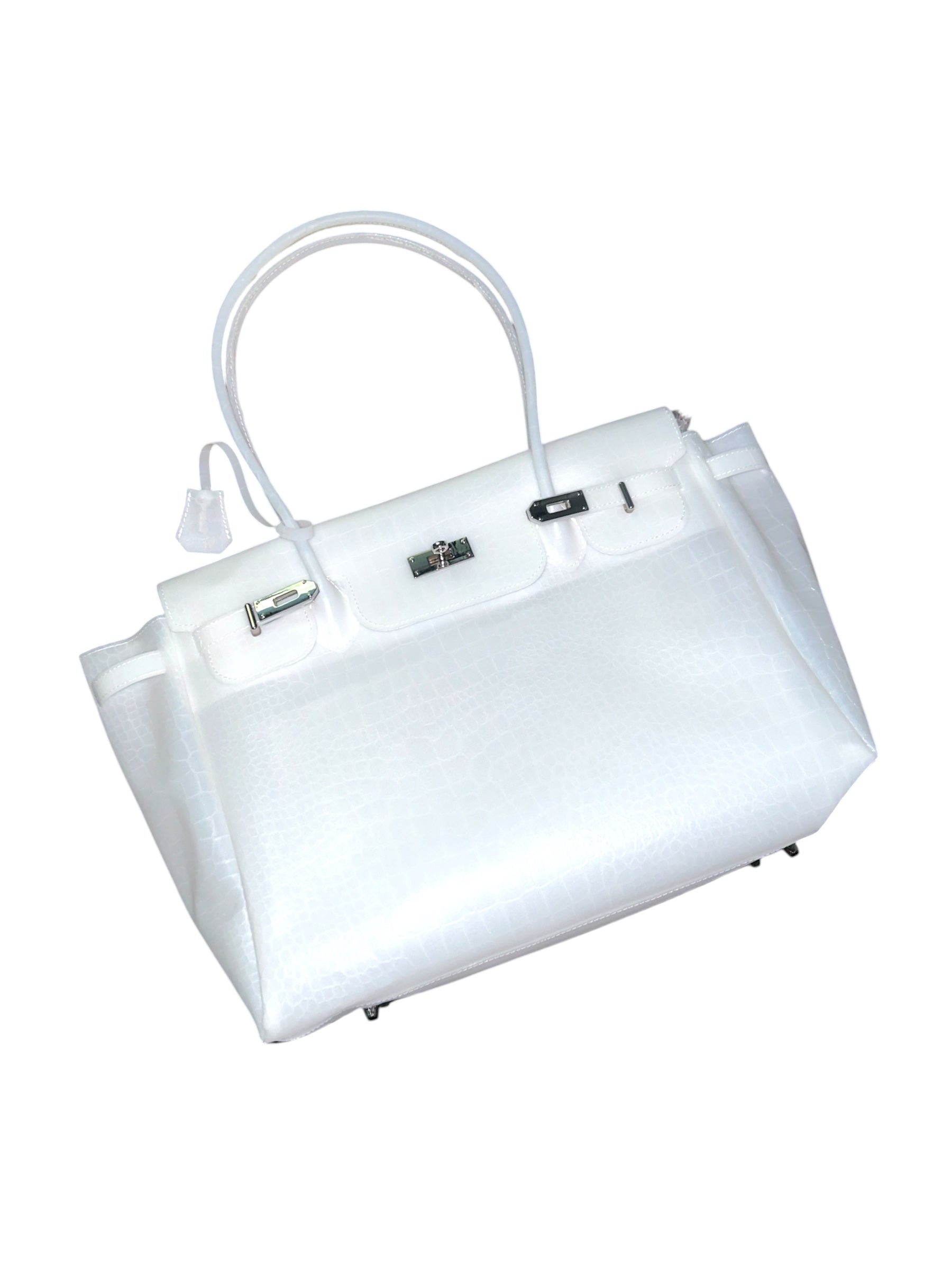 WHITE CROCODILE JELLY FIRKIN BAG