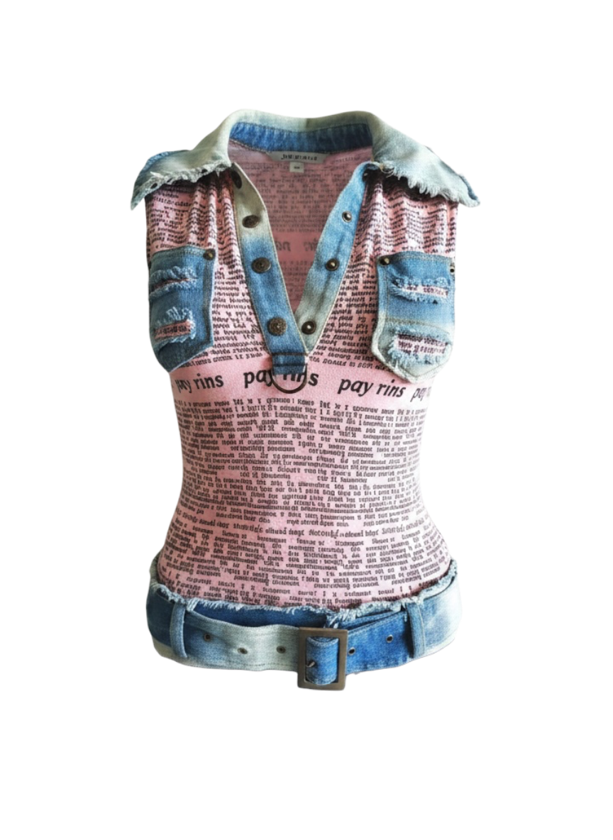 Magazine newspaper Jean top with belt