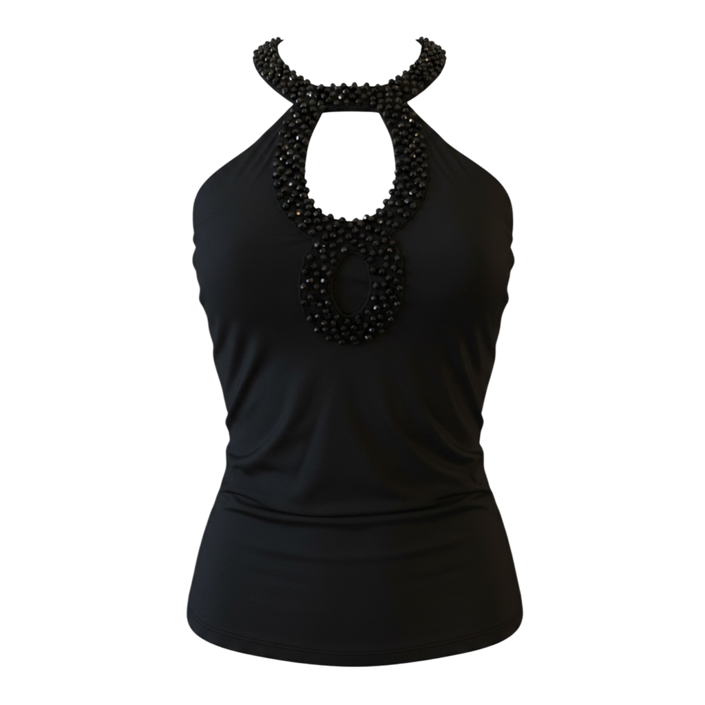 Vintage sparkle loop cutout beaded top