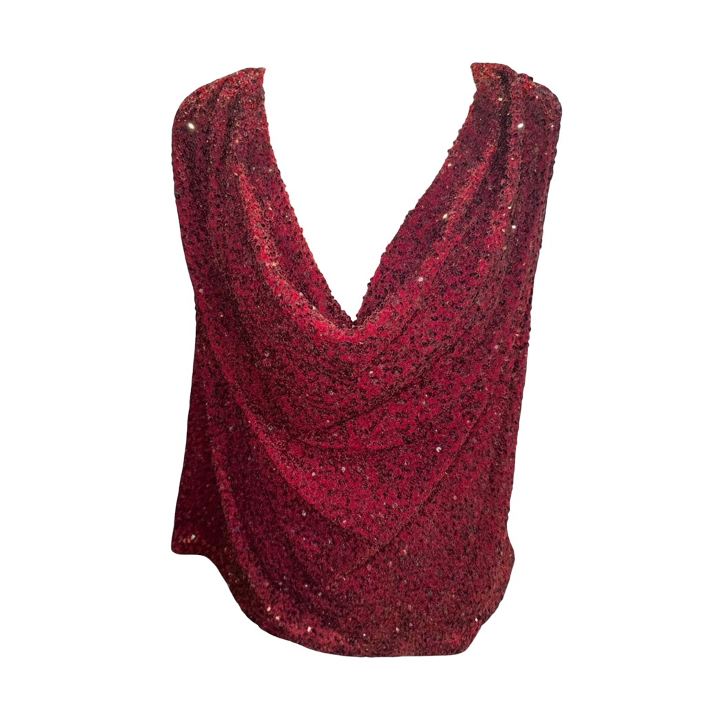 Beaded sparkly red cowl top
