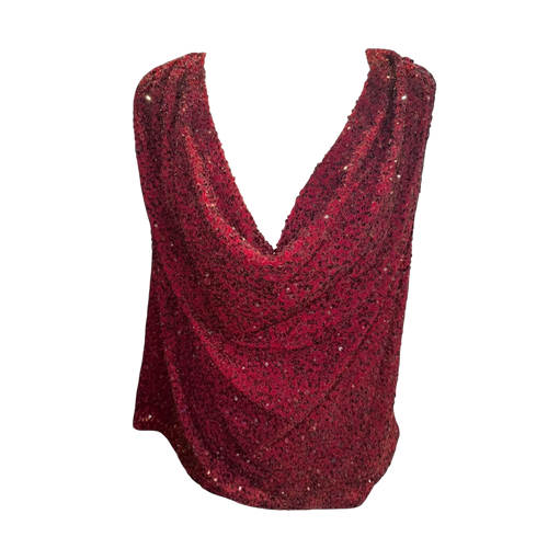 Beaded sparkly red cowl top