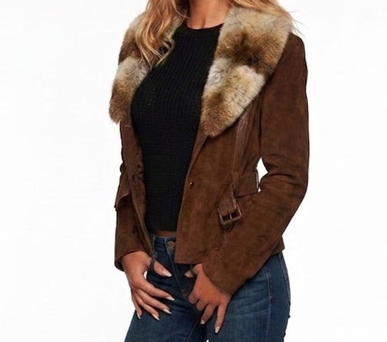 Cache vintage rabbit fur suede coat