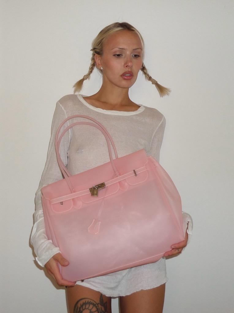 BLUSH PINK CROCODILE JELLY BAG