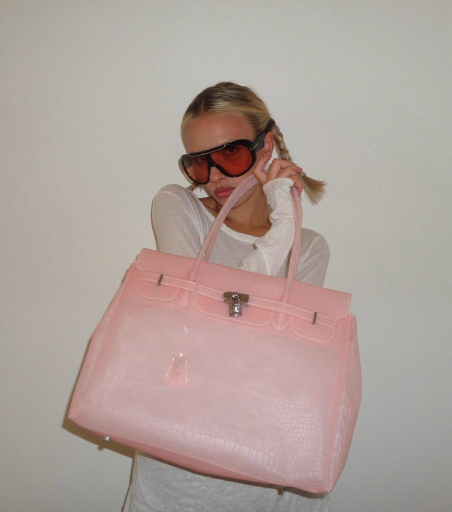 BLUSH PINK CROCODILE JELLY BAG