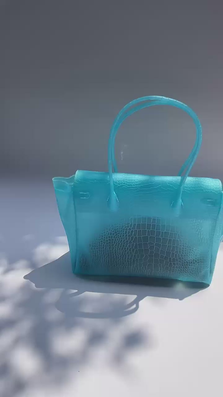 CARIBBEAN BLUE CROCODILE JELLY FIRKIN BAG
